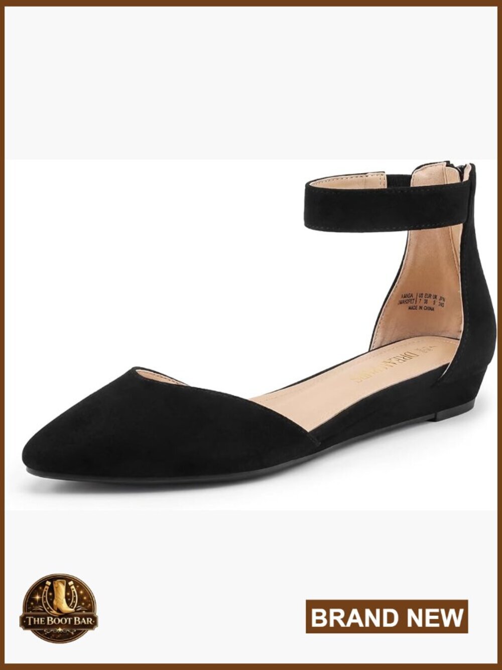 Pointed Toe Ankle Strap Low Wedge Flats Cushioned Insole Dress Casual